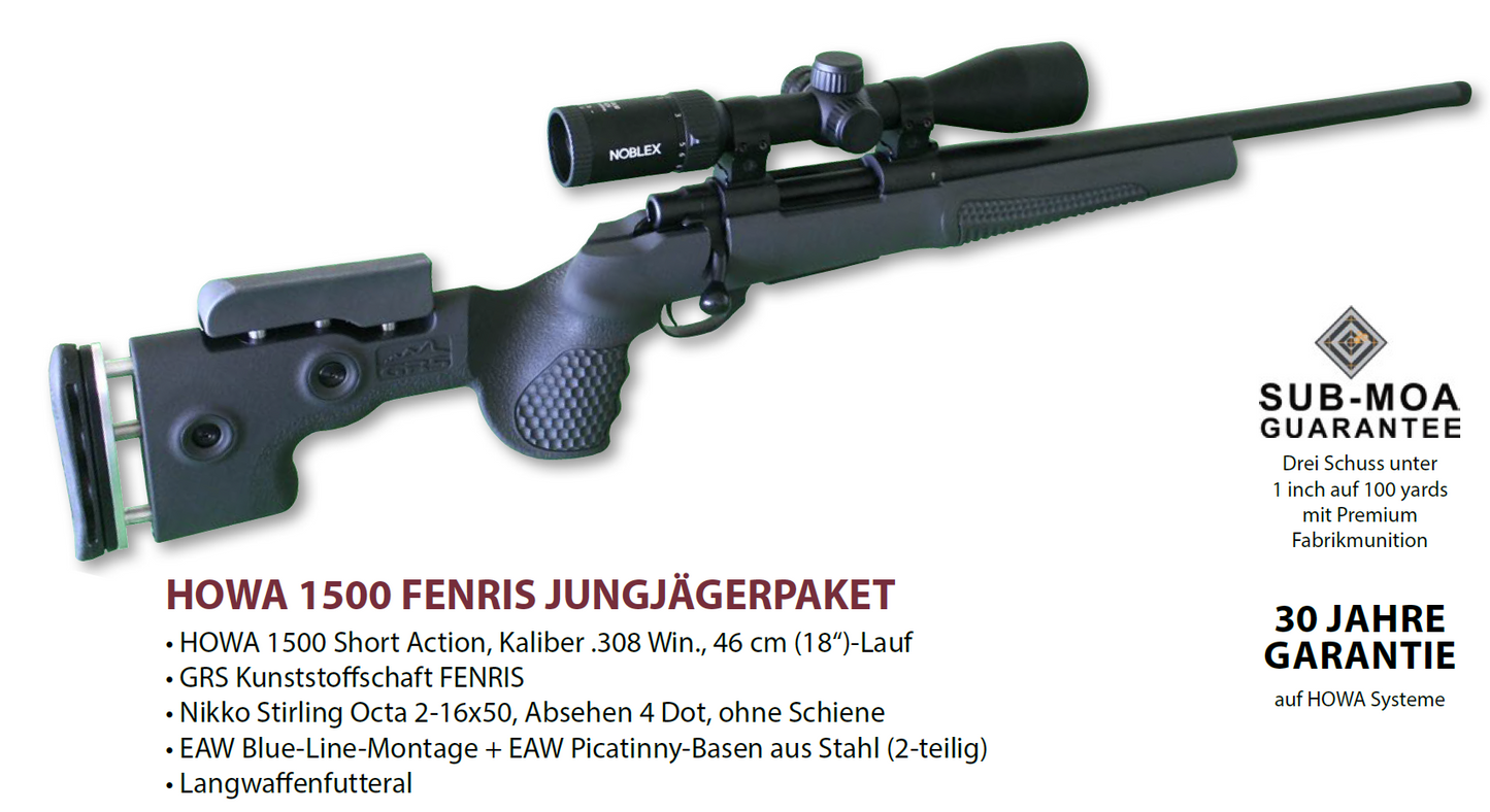 Rifle package HOWA 1500, cal.: .308 Win. GRS Fenris shaft, Nikko Stirling glass, silencer + free accessories