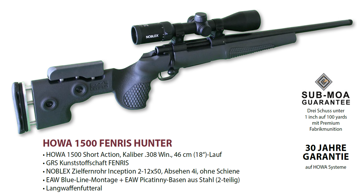 Rifle package HOWA 1500, cal.: .308 Win. GRS Fenris shaft, NOBLEX glass, silencer + free accessories