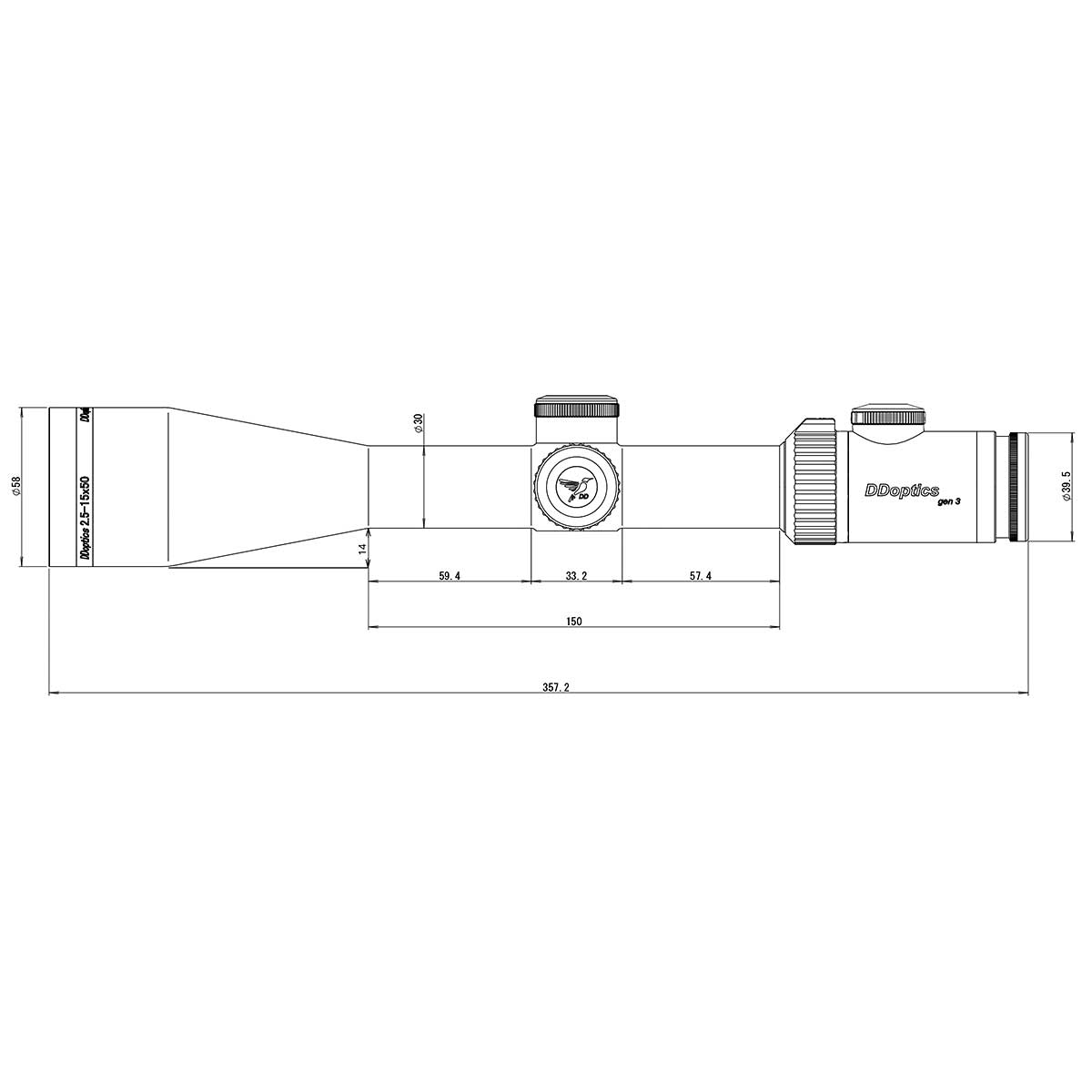 DDOptics - Riflescope Nighteagle V6 2.5-15x50 Gen3 MRAD Reticle: A4N