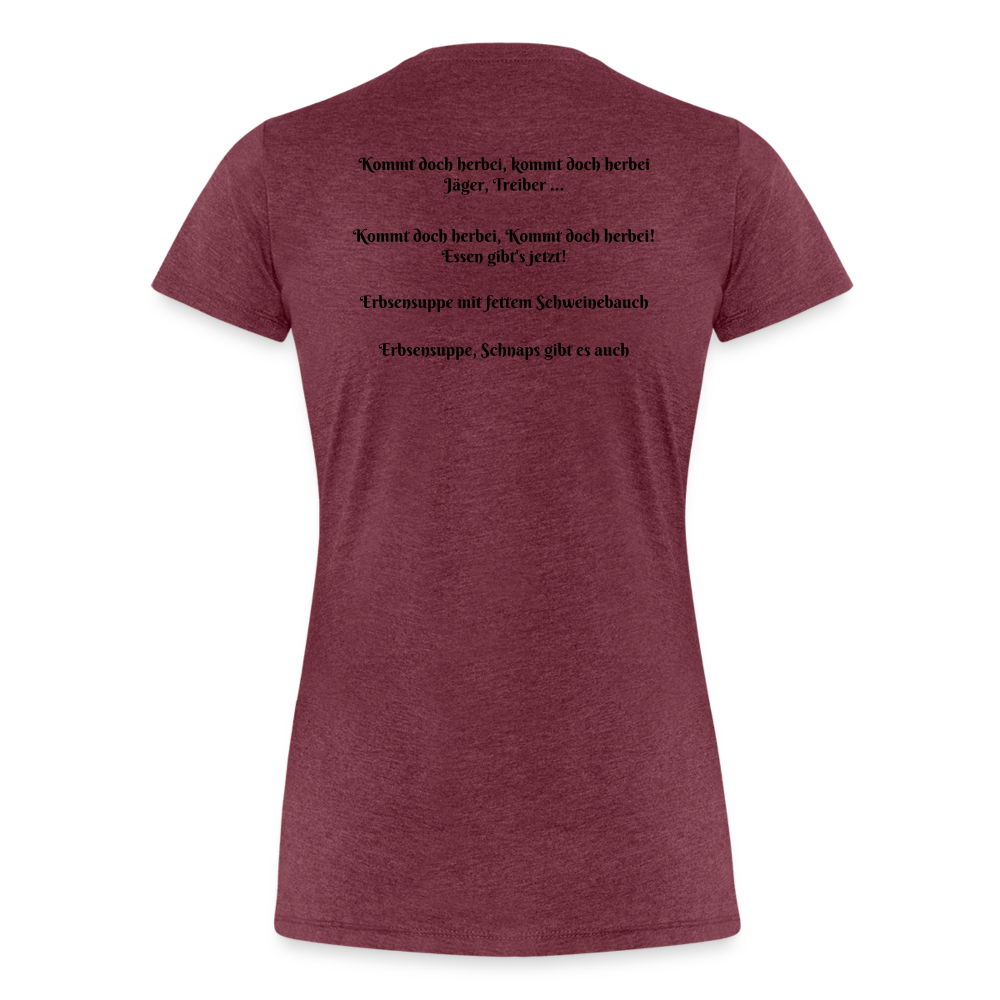 Jagdwelt T-Shirt für Sie (Premium) - Zum Essen - Bordeauxrot meliert