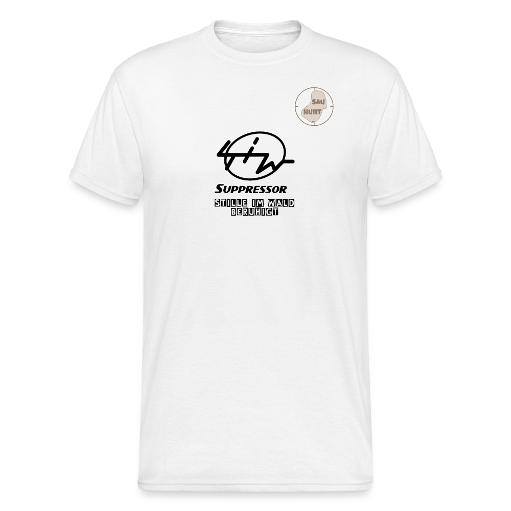 SauHunt T-Shirt (Gildan) - Stille im Wald - weiß