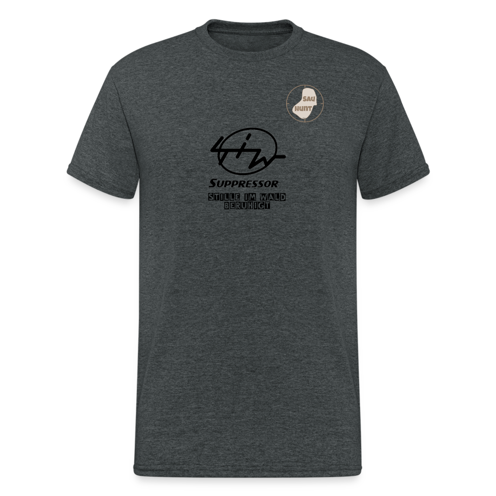 SauHunt T-Shirt (Gildan) - Stille im Wald - Dunkelgrau meliert