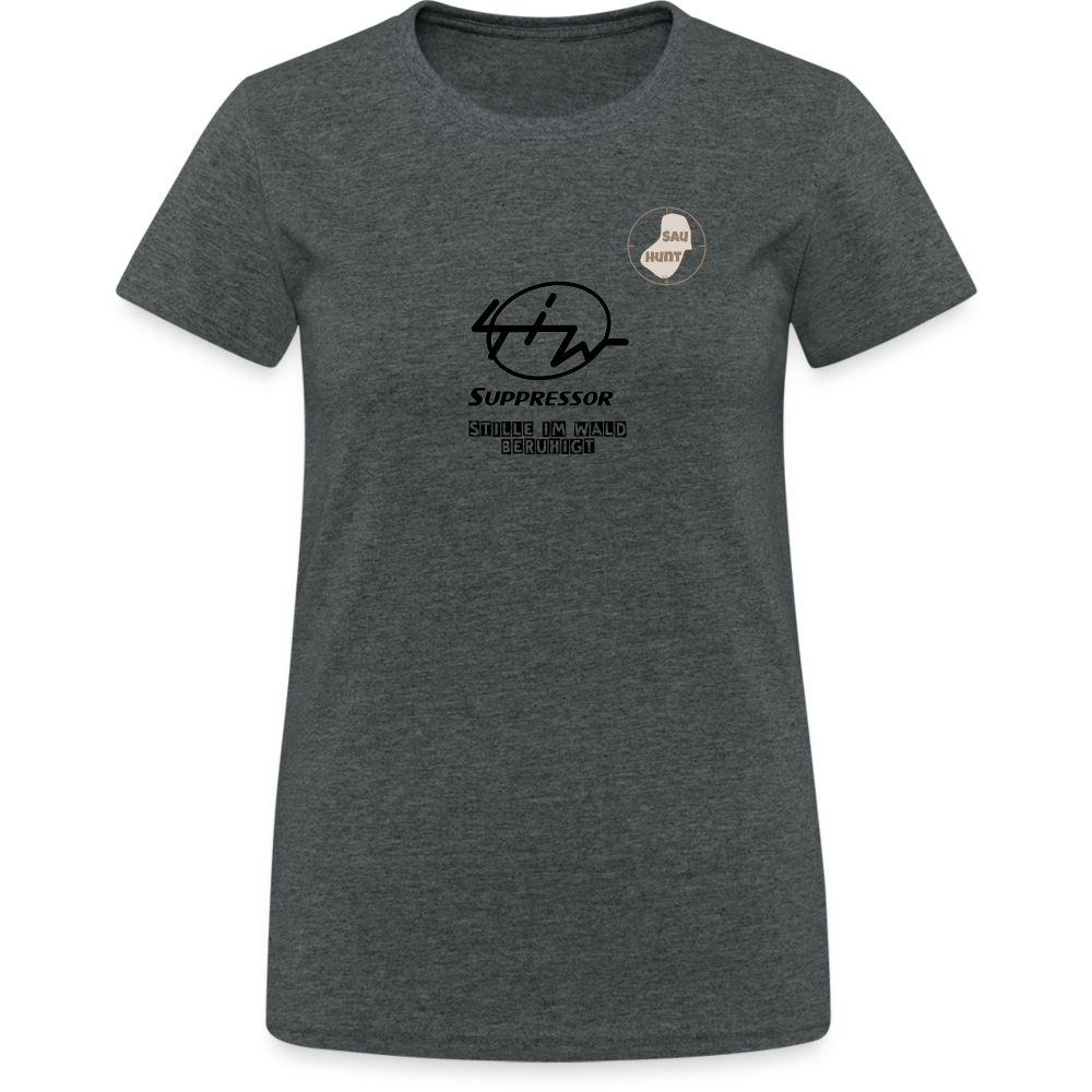 SauHunt T-Shirt für Sie (Gildan) - Stille im Wald - Dunkelgrau meliert