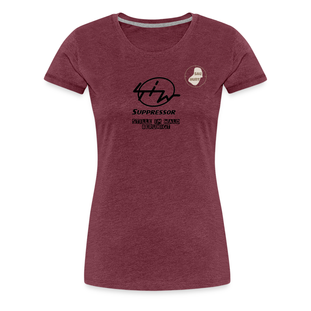 SauHunt T-Shirt für Sie (Premium) - Stille im Wald - Bordeauxrot meliert
