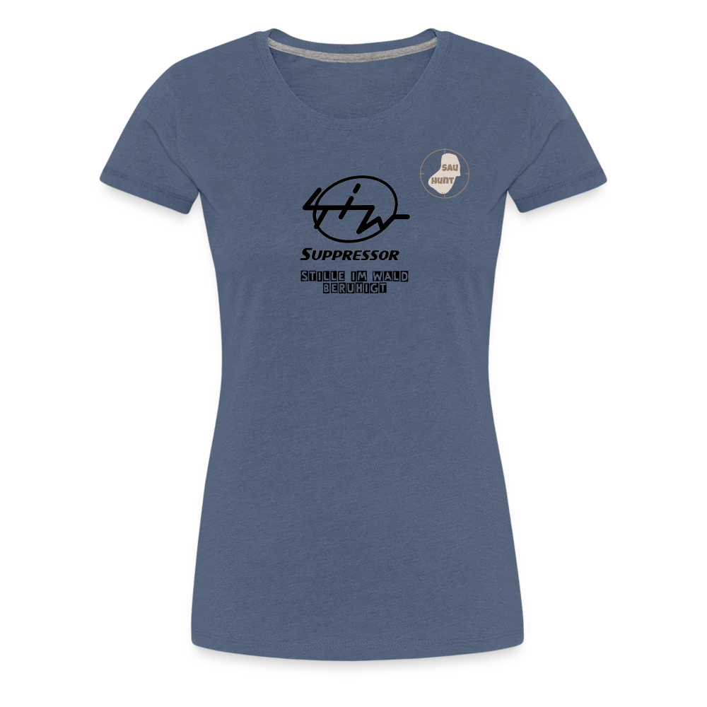 SauHunt T-Shirt für Sie (Premium) - Stille im Wald - Blau meliert