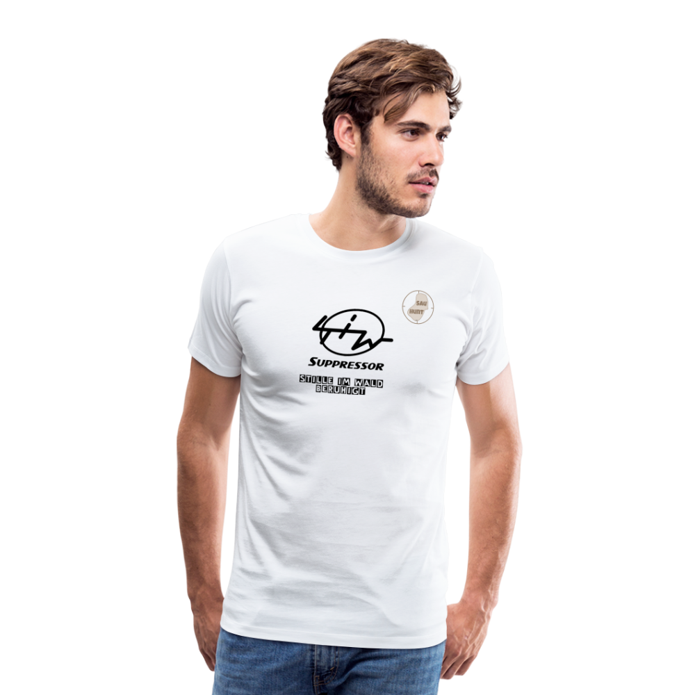 SauHunt T-Shirt (Premium) - Stille im Wald - weiß
